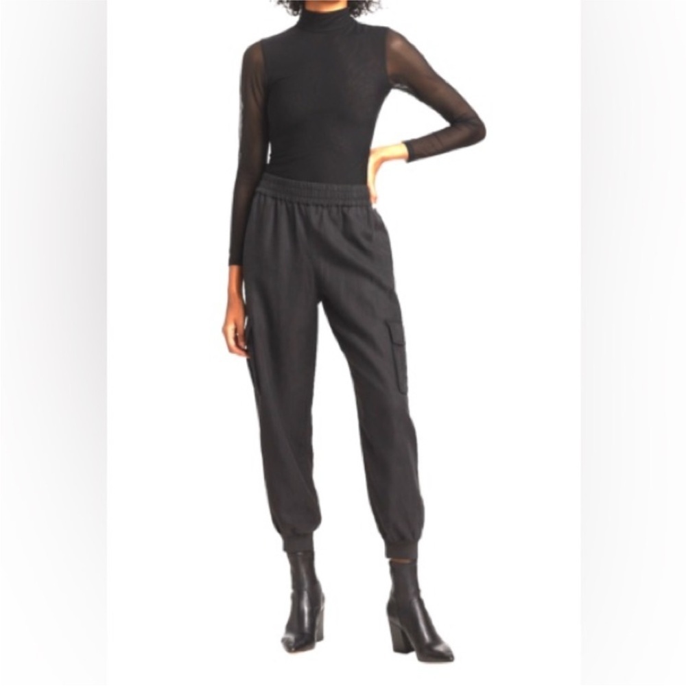 Alice + Olivia Dede Smocked Pull-On Cargo Pants Black Size M NWT Utility Wide